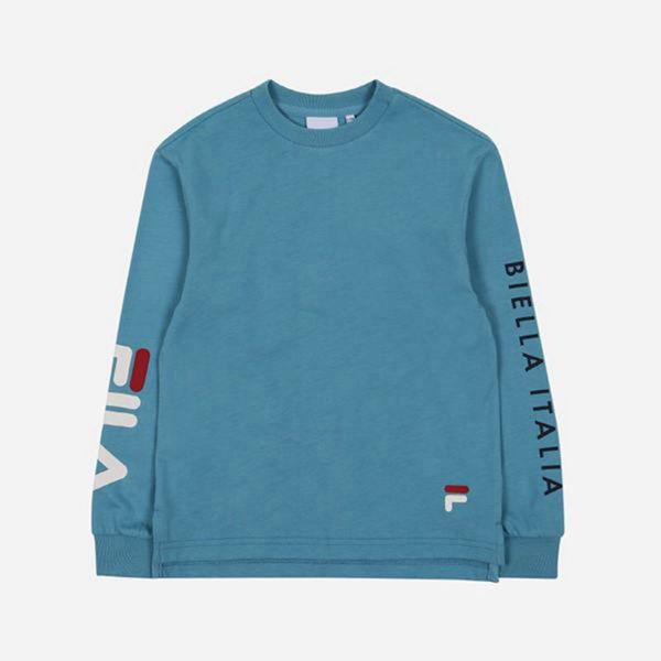 Fila Biella Italia Crew Neck L/S Boy's T-Shirts - Blue,NZ 874-95872